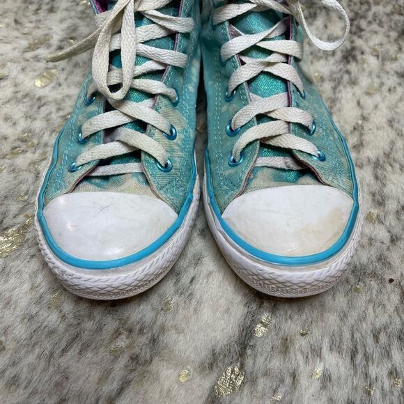 5 for $25🔥Converse High Top Blue Acid Washed Sneakers Girls Size 2 - Picture 3 of 8